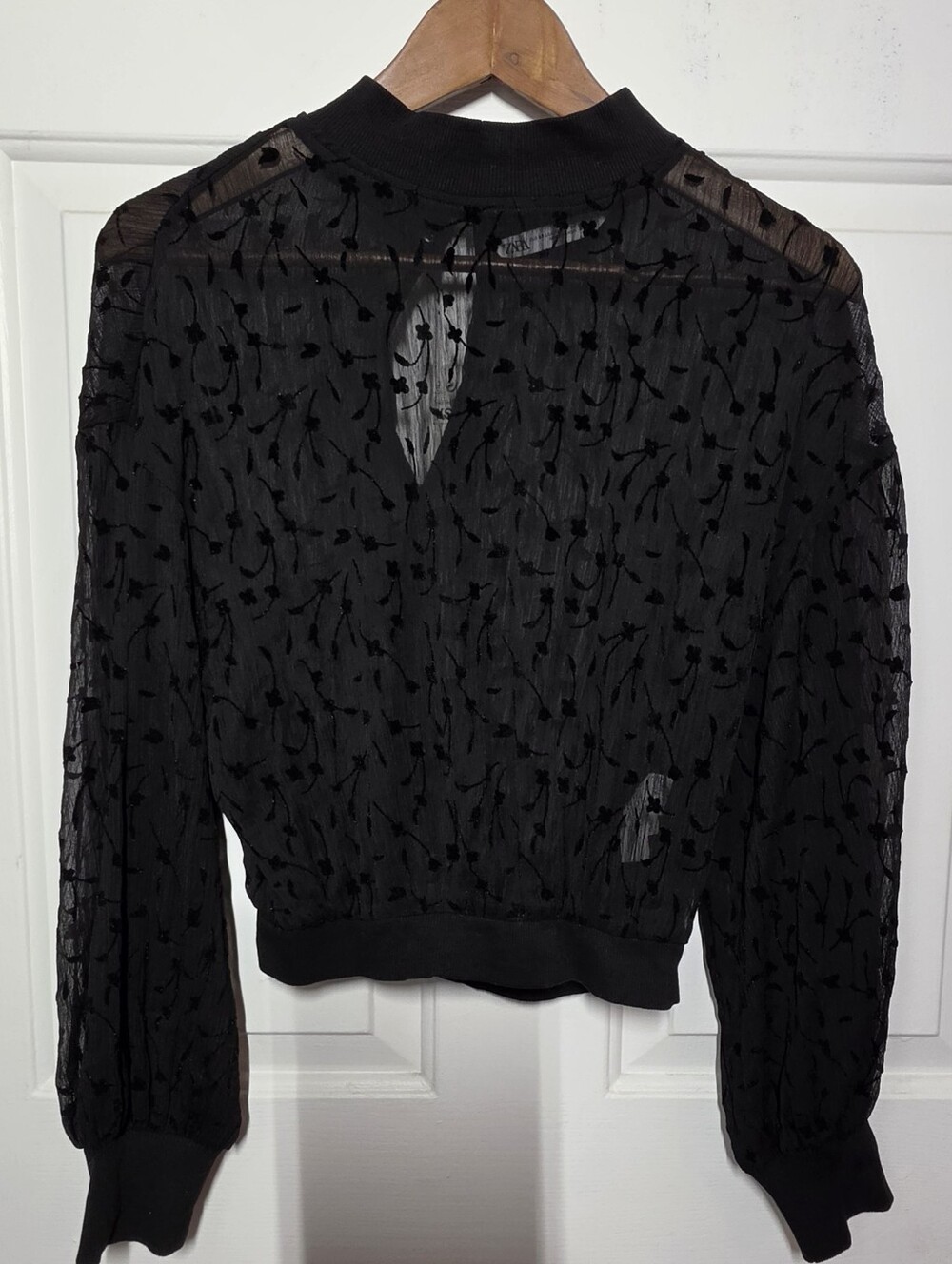 Zara Elegant Semi Sheer Black Blouse Top - Picture 9 of 12